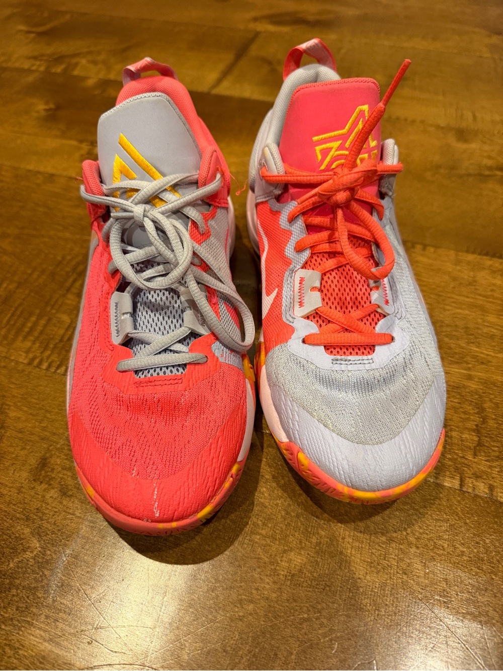 Nike Kids Sneakers in Coral Pink and Light Gray with Yellow Accents